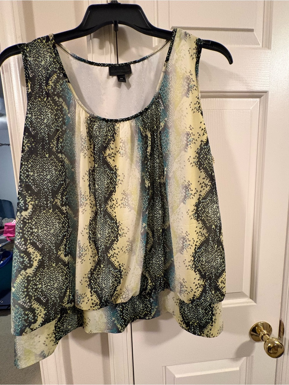 Worthington Yellow and Teal Snake-Print Sleeveless Blouson Camisole